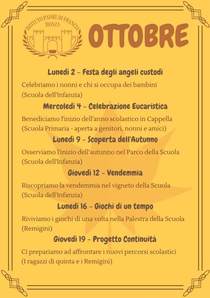 Calendario scolastico di Ottobre