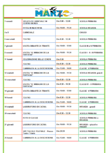 Calendario scolastico di Marzo