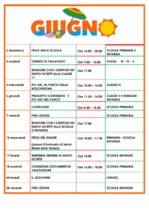 Calendario scolastico di Giugno