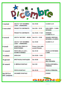 Calendario scolastico di Dicembre