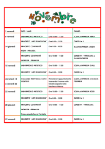 Calendario scolastico di Novembre